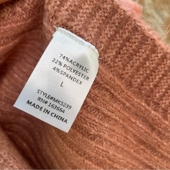 MAZIK Women’s Pink Cable Knit Turtle Neck Sweater Shawl Shrug Size Large - Picture 4 of 11